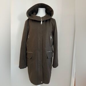 Calvin Klein Olive Green Hooded Coat with Pockets size medium